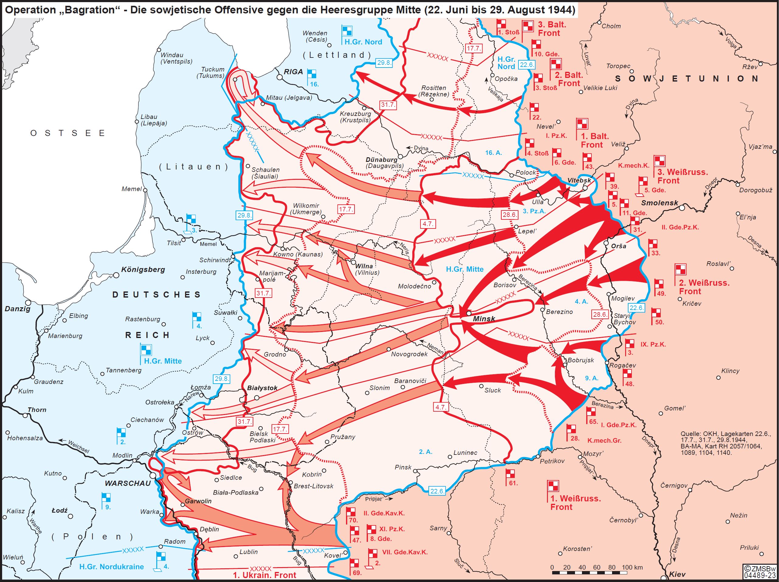 Pfeile mit Marschbewegungen der Roten Armee