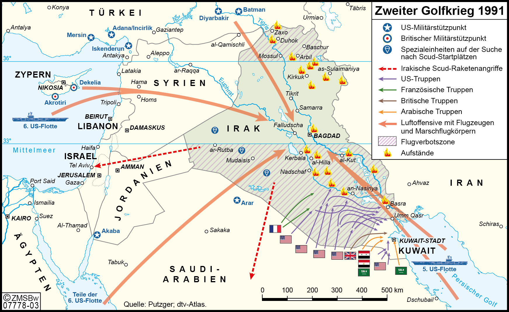 bunte graphische Darstellung der Truppen im Zweiten Golfkrieg 1991