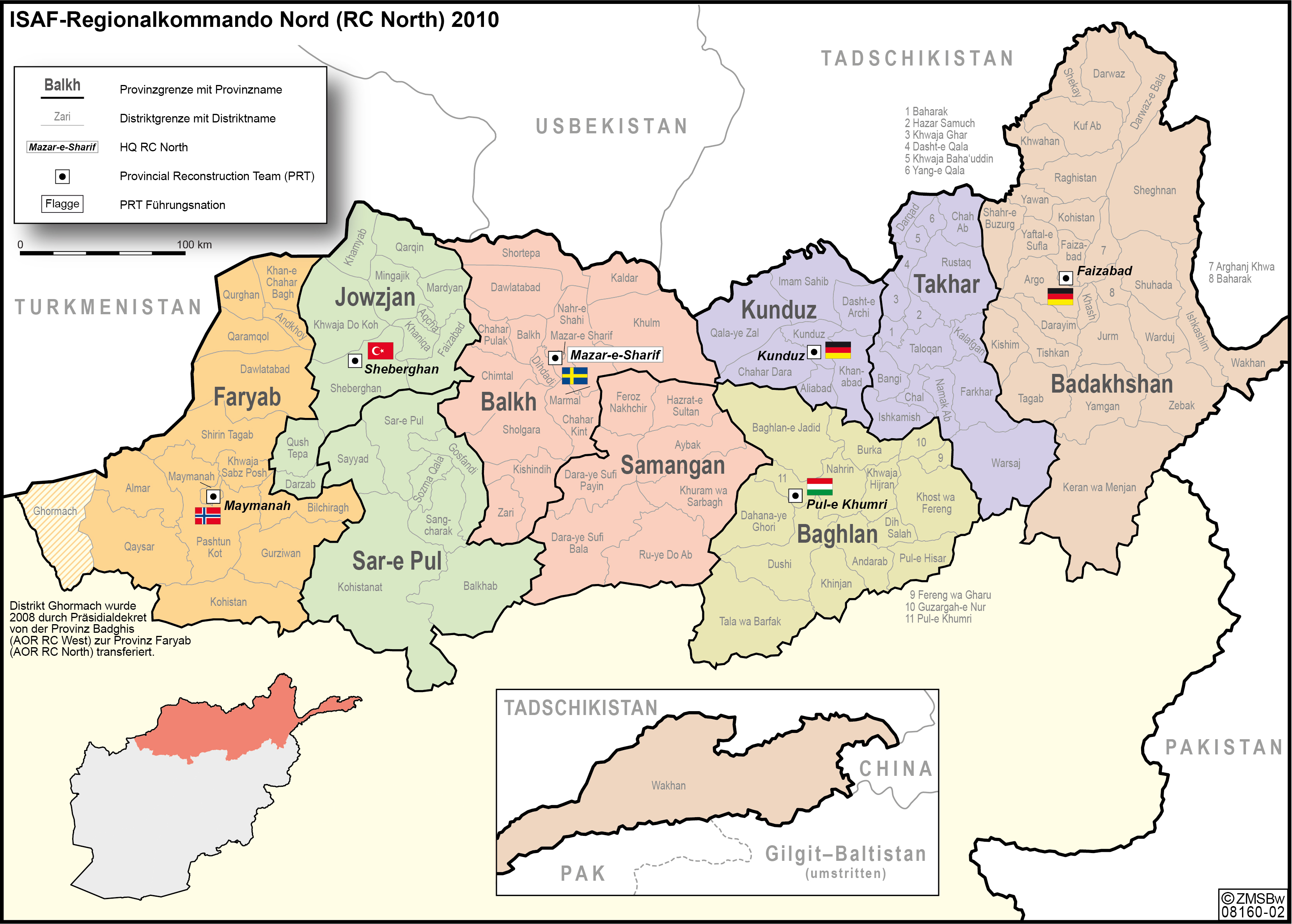 Karte des ISAF-Regionalkommandos Nord