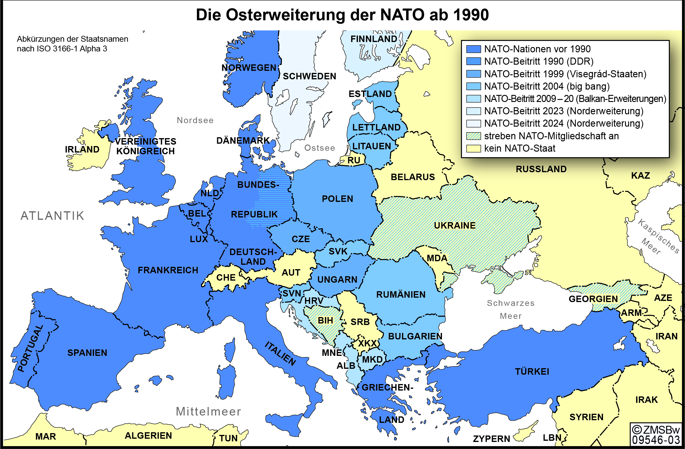 Karte der NATO-Osterweiterung seit 1990