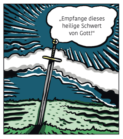 Stauffenberg entdeckt die Inschrift "Empfange dieses heilige Schwert von Gott" als Symbol für seinen gerechten Widerstand. 