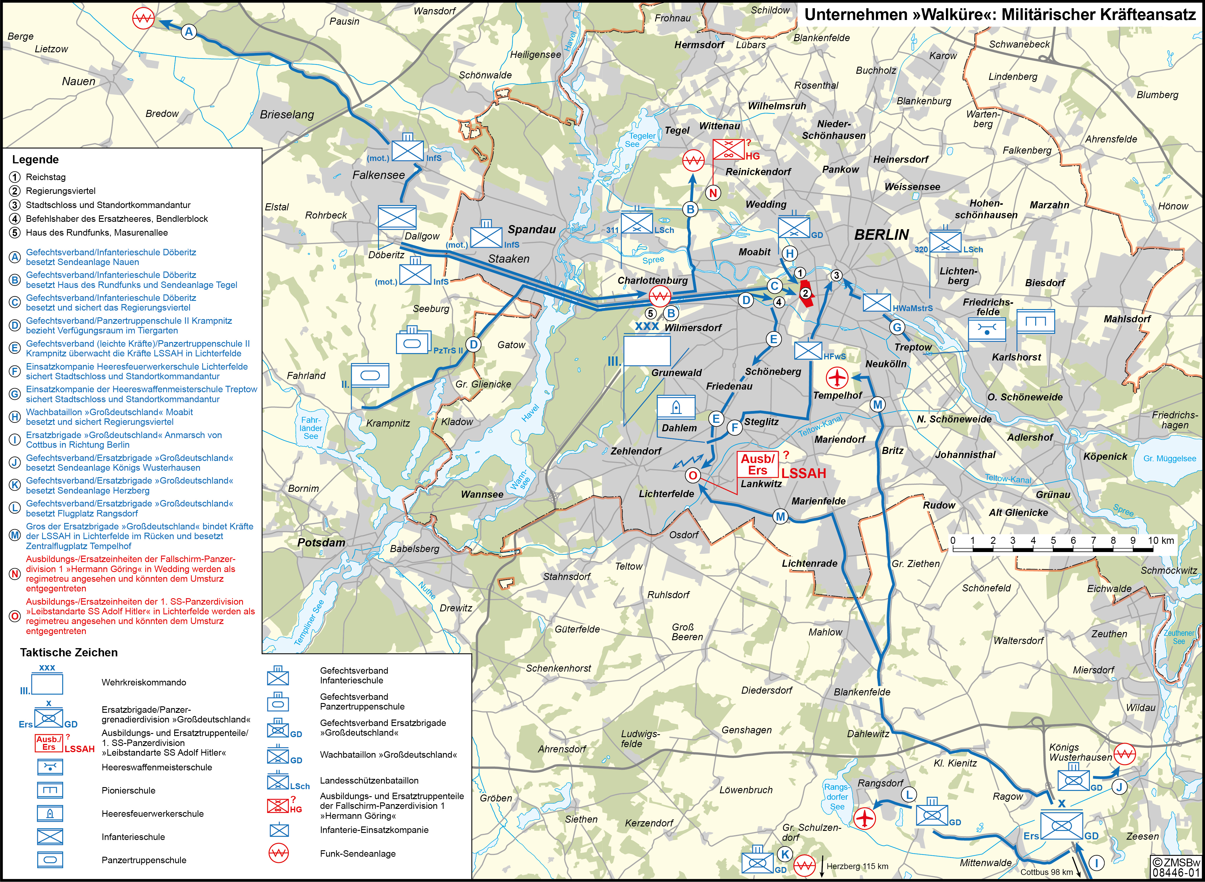 Kartendarstellung der operativen Planungen für das Unternehmen "Walküre" in BErlin