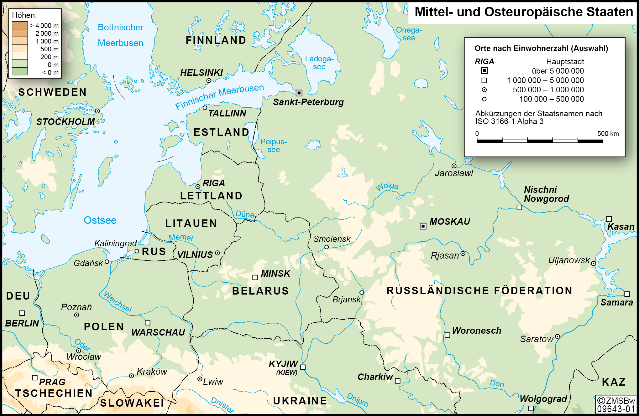 Geographische Karte von Mittel- und Osteuropa, in der Mitte liegt Belarus.