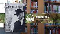 Im Vordergrund ein Buchcover mit Hans Speidel und Konrad Adenauer, im Hintergrund unscharf Bücherregale der ZMSBw-Bibliothek
