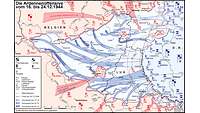 bunte Karte mit blauen und roten Pfeilen, die die Marschbewegungen der Wehrmacht zeigen
