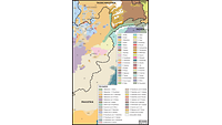bunte Karte mit farblicher Verteilung der Ethnien im Osten Afghanistans und Legende