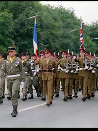 Marschformationen der französischen, britischen und amerikanischen Truppen in Berlin