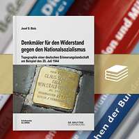 Collage Cover Blotz, Denkmäler für den Widerstand vor einer Bücherreihe