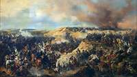 Gemälde mit viel Rauch, Soldaten, Tod und Verwundung