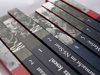 gestapelte Buchrücken der verschiedenen Bände aus der Reihe 