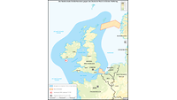 Karte von Großbritannien und Irland mit blau gekennzeichneter Blockadezone der deutschen U-Boote